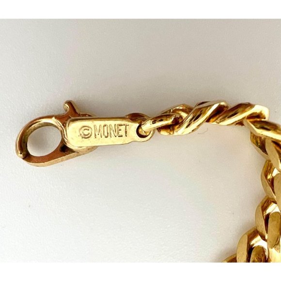 Monet Amethyst Glass Statement Gold Tone Necklace With Rhinestones 16” - Picture 6 of 6